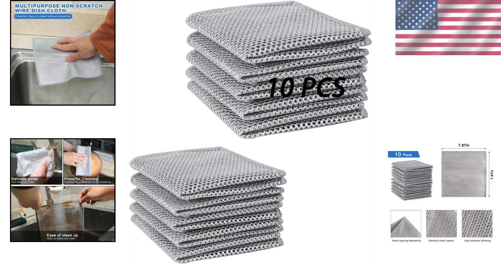 10 Pack Non-Scratch Wire Dishwashing Rags – Ultimate Kitchen Cleaning Cloths