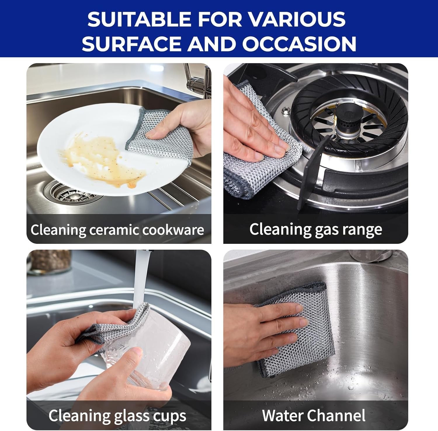 12 PCS 3-Layer Non-Scratch Wire Dishcloths, Reusable Quick-Dry Metal Dishwashing