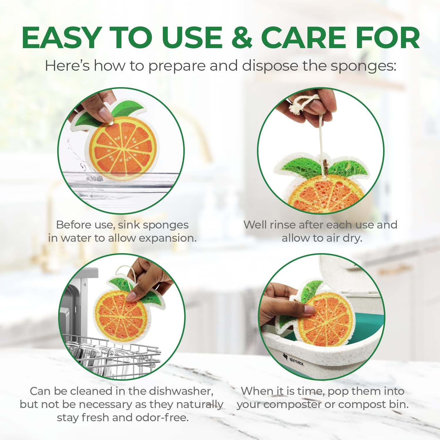 Compressed Cellulose Sponges – 12 Pack Fruit Shaped Natural Pop Up Dish Spong…