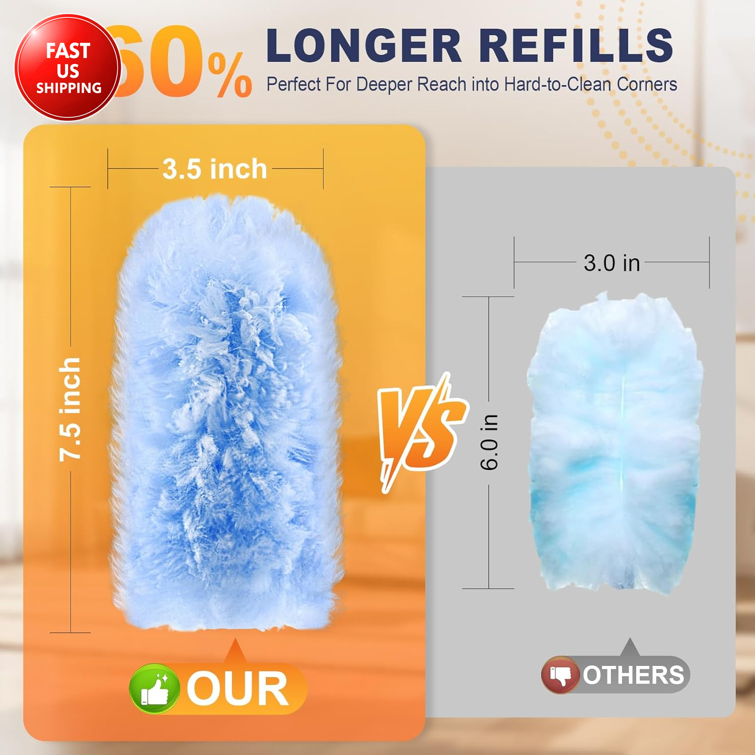 60-Pack Heavy Duty Duster Refills Compatible with Swiffer, 3FT Extendable Handle
