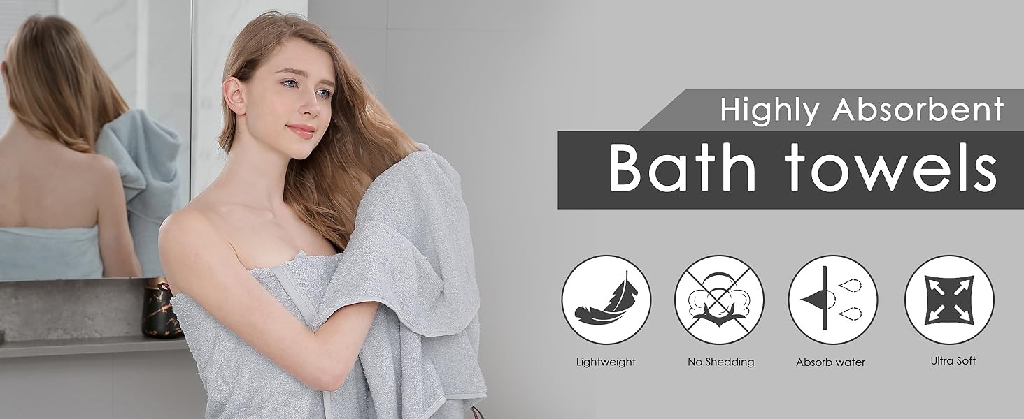 Viscose from Bamboo and Cotton Bath Towels Set of 6-27×54 Inch Ultra Soft,