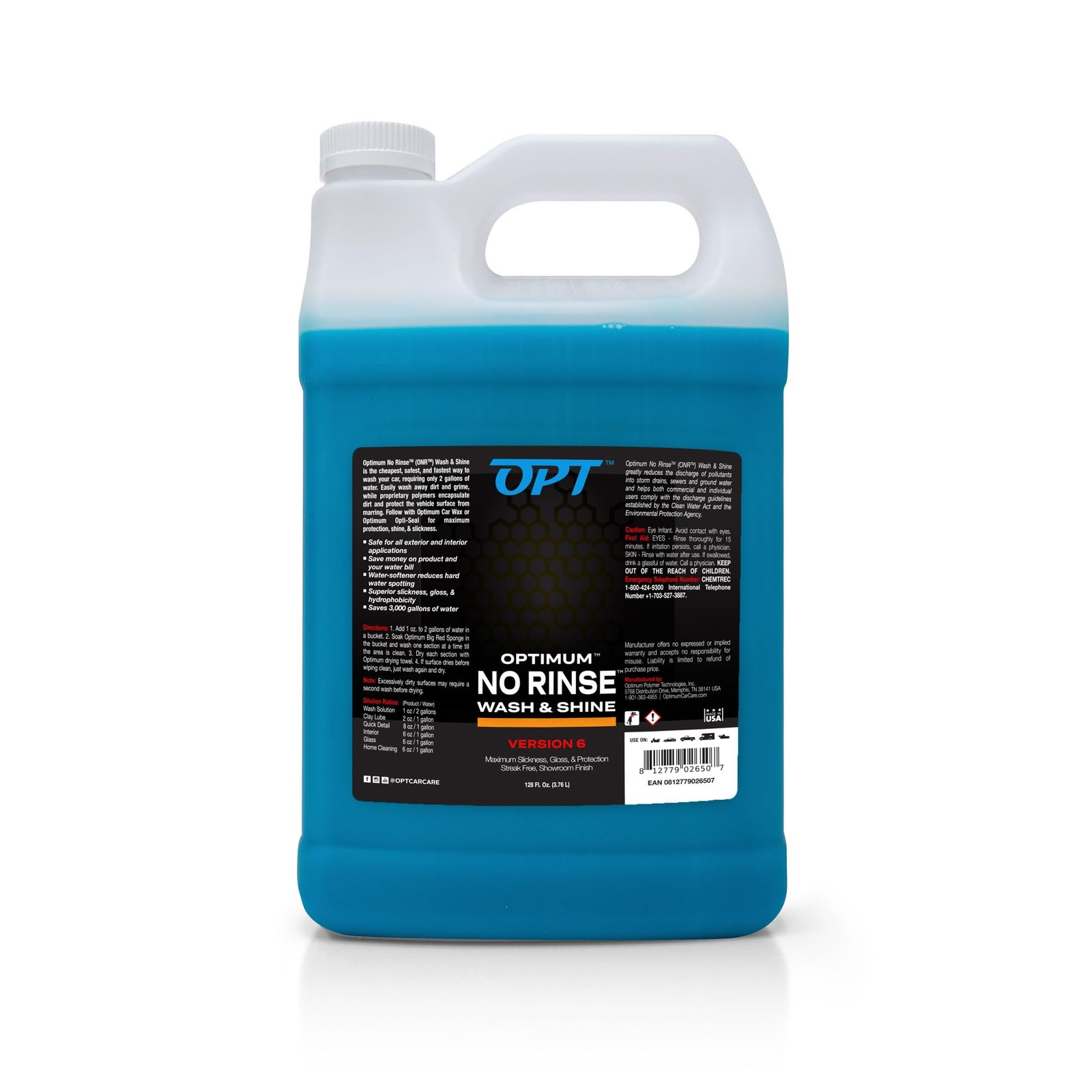 Optimum No Rinse Wash and Shine Version 6 – ONR 128 Fl Oz (Pack of 1), Blue