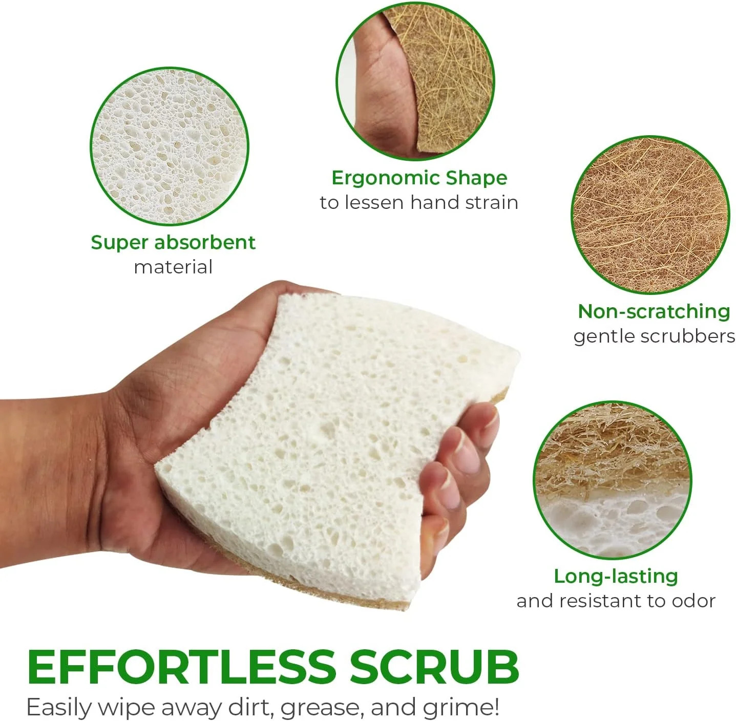 AIRNEX Natural Kitchen Sponges (12 Pack) – Biodegradable Cellulose & Coconut Scr