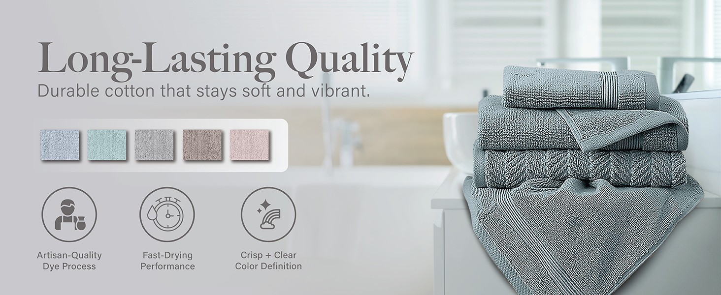 Otis 6-Piece 100% Cotton Towel Set – Zero Twist Jacquard Chevron – Includes 2