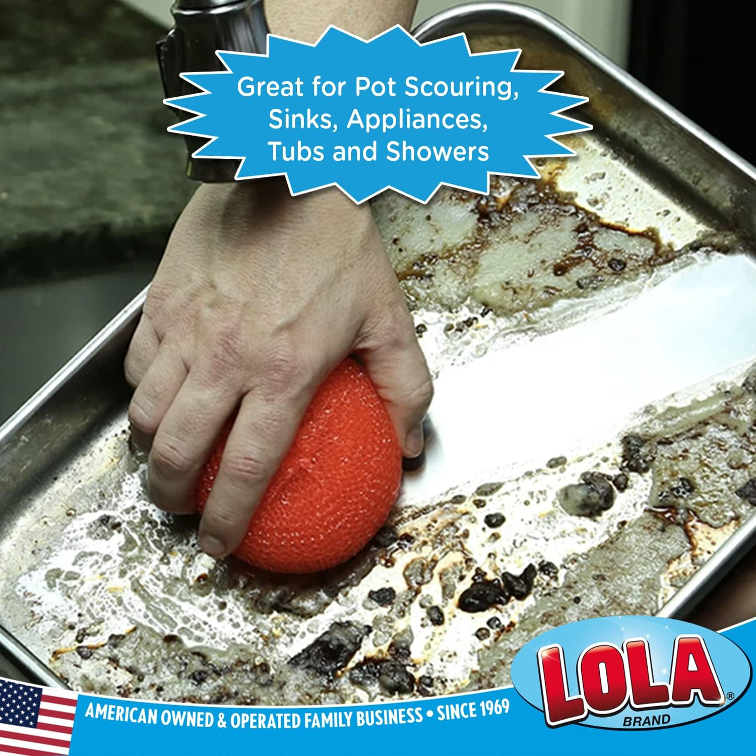 LOLA Plastic Mesh Scouring Pads – 18 Pack, 3.375″ X 1.25″, Non-Scratch