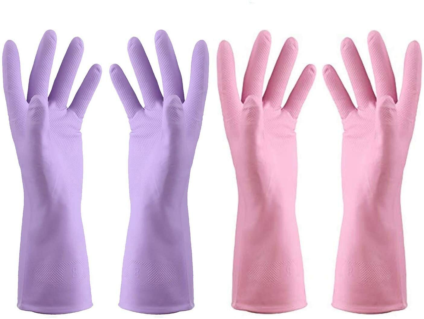 2 Pairs Household Rubber Gloves for Cleaning Dishwashing Gloves Purple Pink M