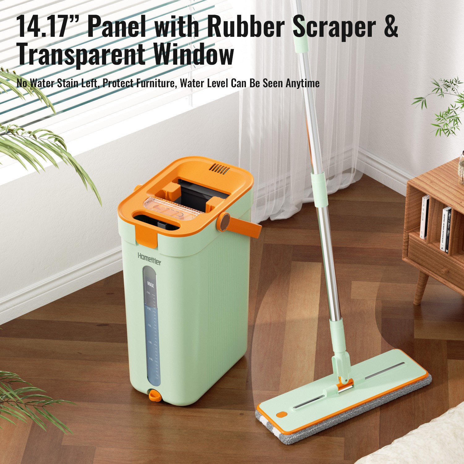 Hands Free Flat Mop and Bucket Set Floor Cleaning with 2pcs Microfiber Mop Pads
