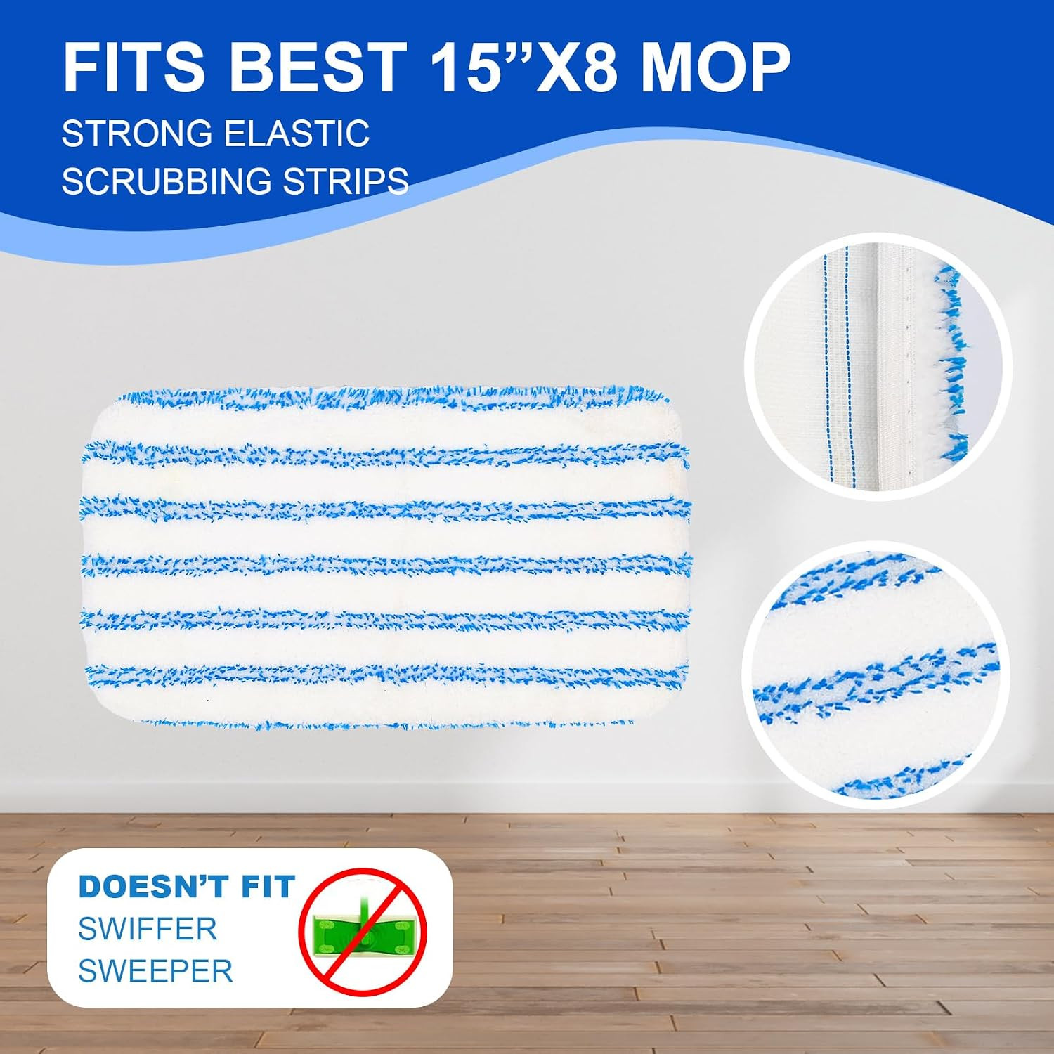 2-Pack Reusable Microfiber mop Pads, Compatible with Oceda 15×8 inch Flat mop, W