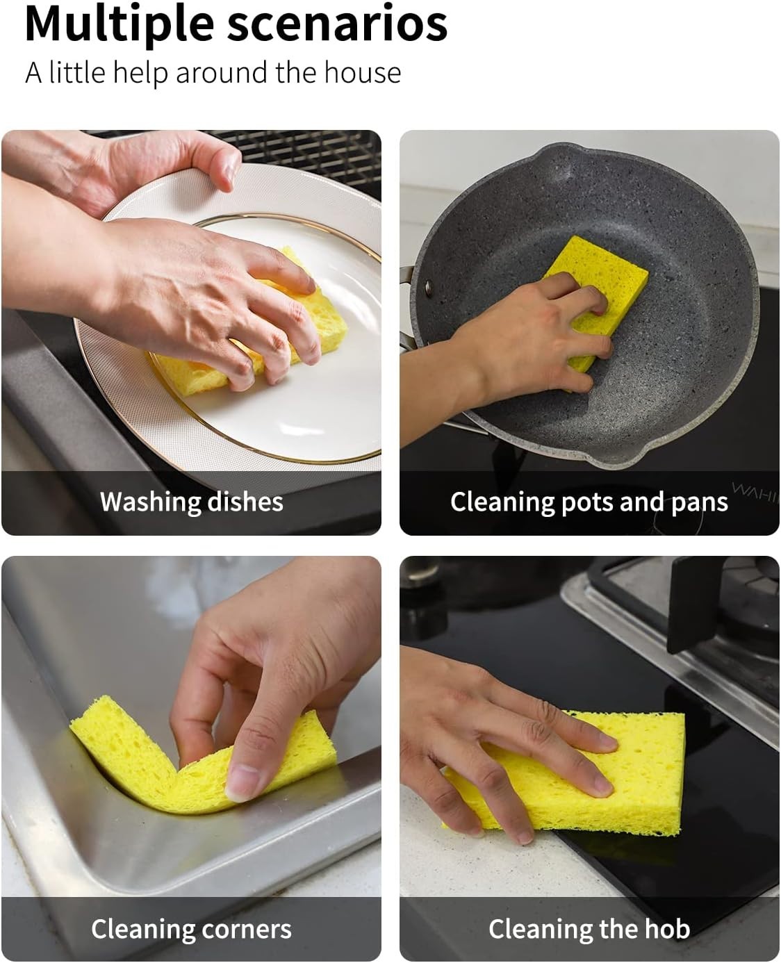 Multicolor Heavy Duty Cellulose Sponges – Non-Scratch, Eco-Friendly 6 Count Pack