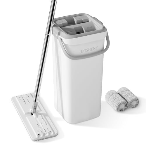Mop and Bucket with 1 Bucket [White] + 60″ Mop + 2 Grey Pads New Clear 23