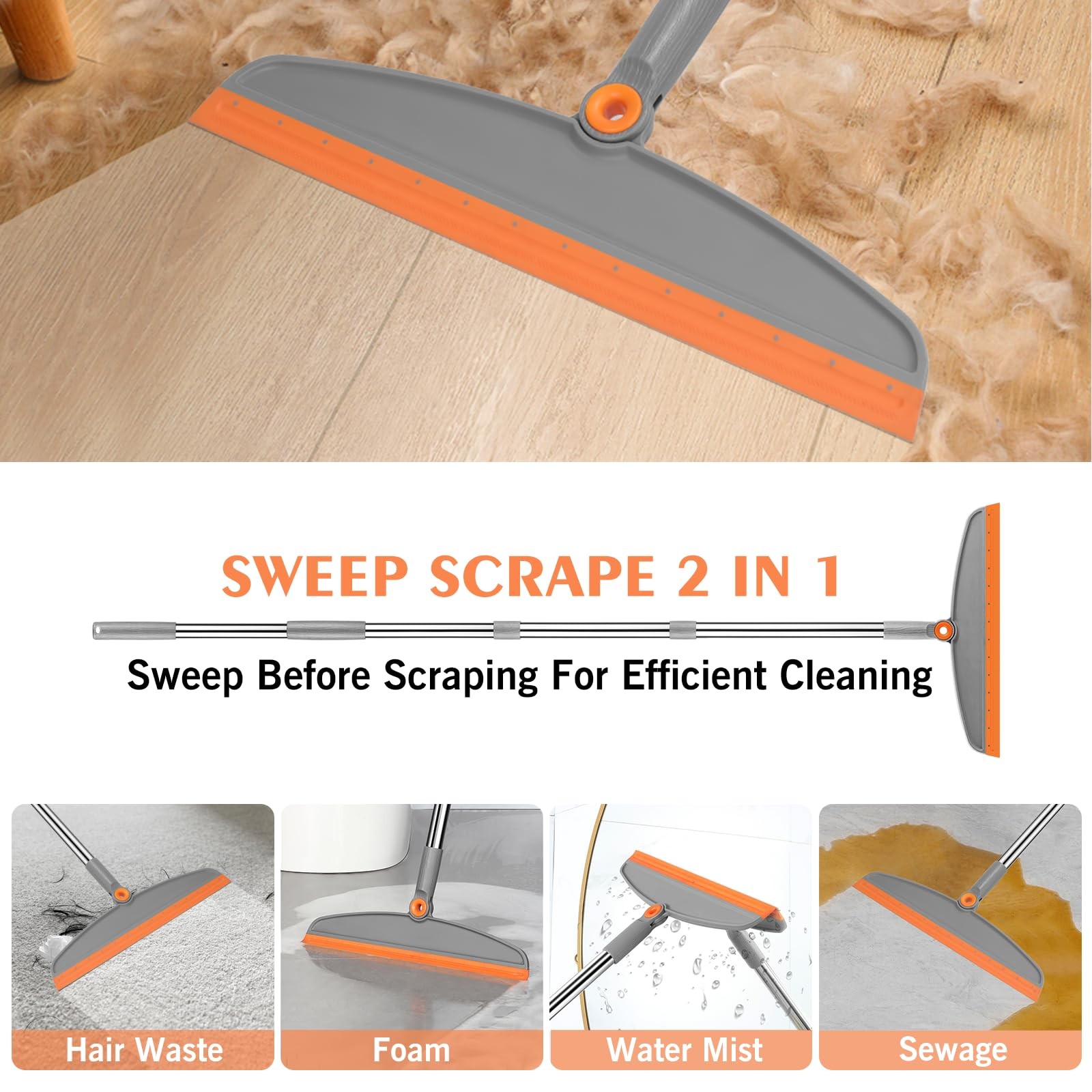 tXXFLOWER Silicone Air Broom Multifunction Broom with Long Handle Adjustable R