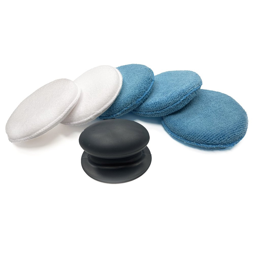 Car Waxes Microfiber Applicator Pad W/ Handle Reusable Washable White, 5 Count