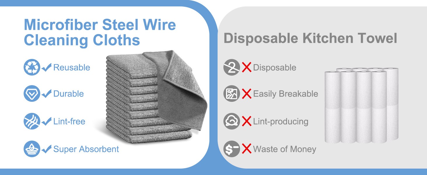 10pcs New Upgrade 2-Layer Microfiber Wire Dishcloth,Grey | Non-Scratch Wire