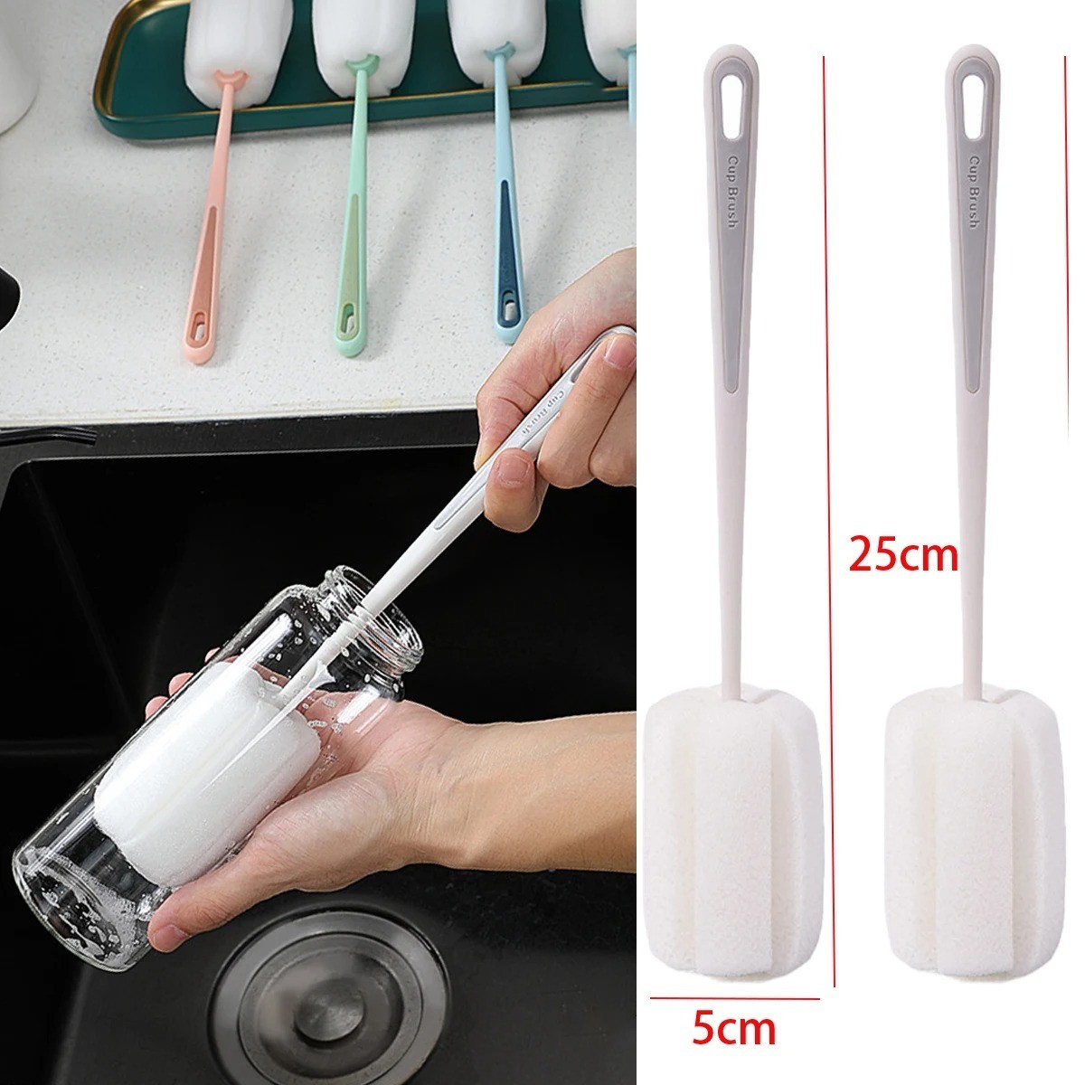 Long Handle Cup Brush,Kitchen Glass Bottle Cleaning Brush,Milk Bottle Tea Cup