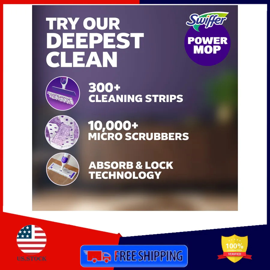 Swiffer Power Mop Floor Cleaning Kit for Wood Tile Vinyl and Laminate Floors