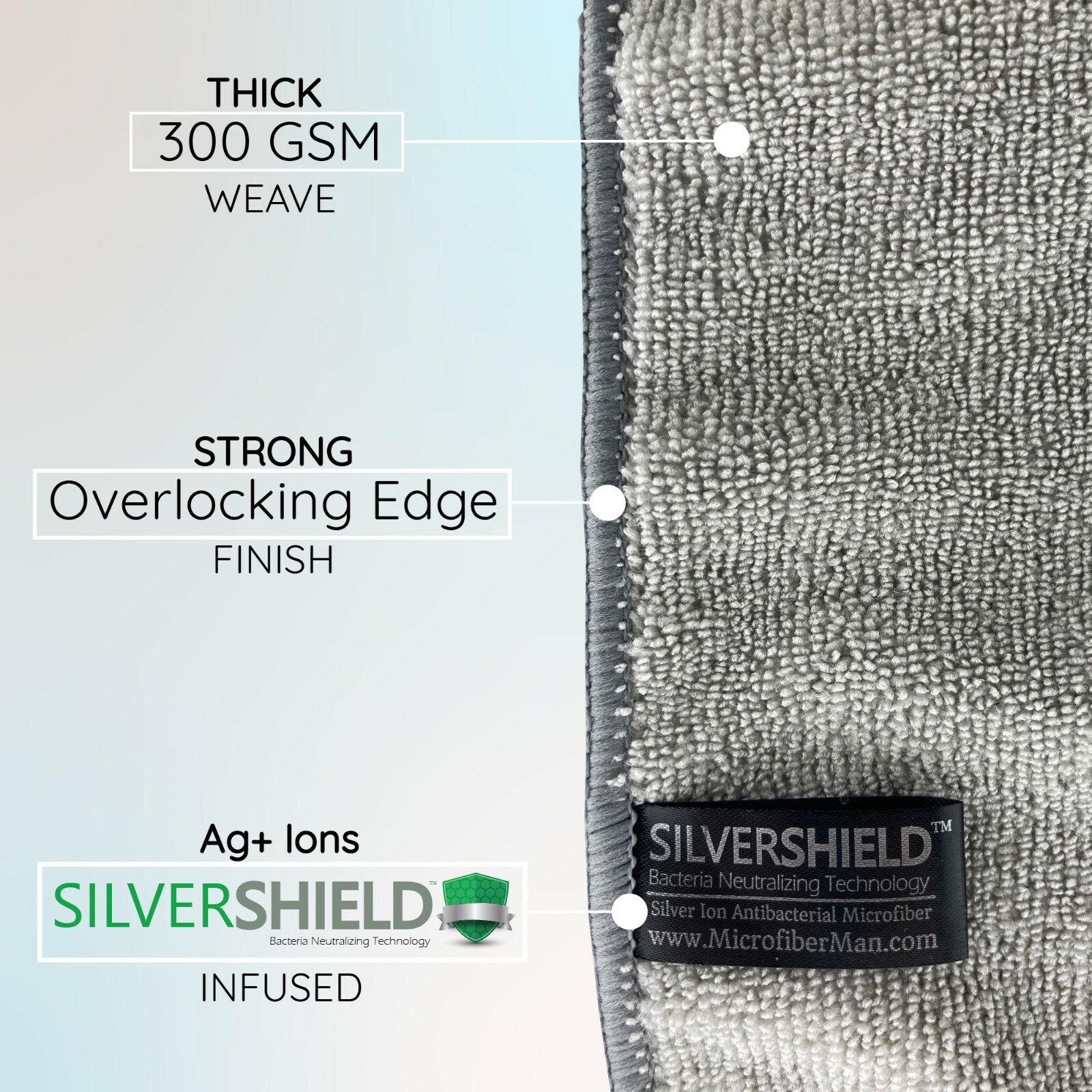 12 pack Antibacterial Silver Shield Microfiber Cloth 12″x12″ 300 GSM Odor Free!