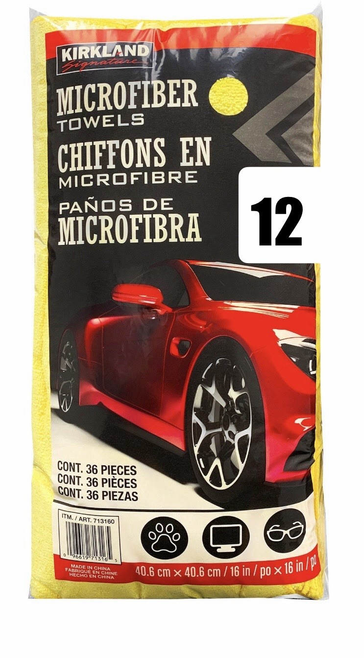 12 Pcs Kirkland Signature Yellow Microfiber Towels 16″ x 16″ for car & cleaning