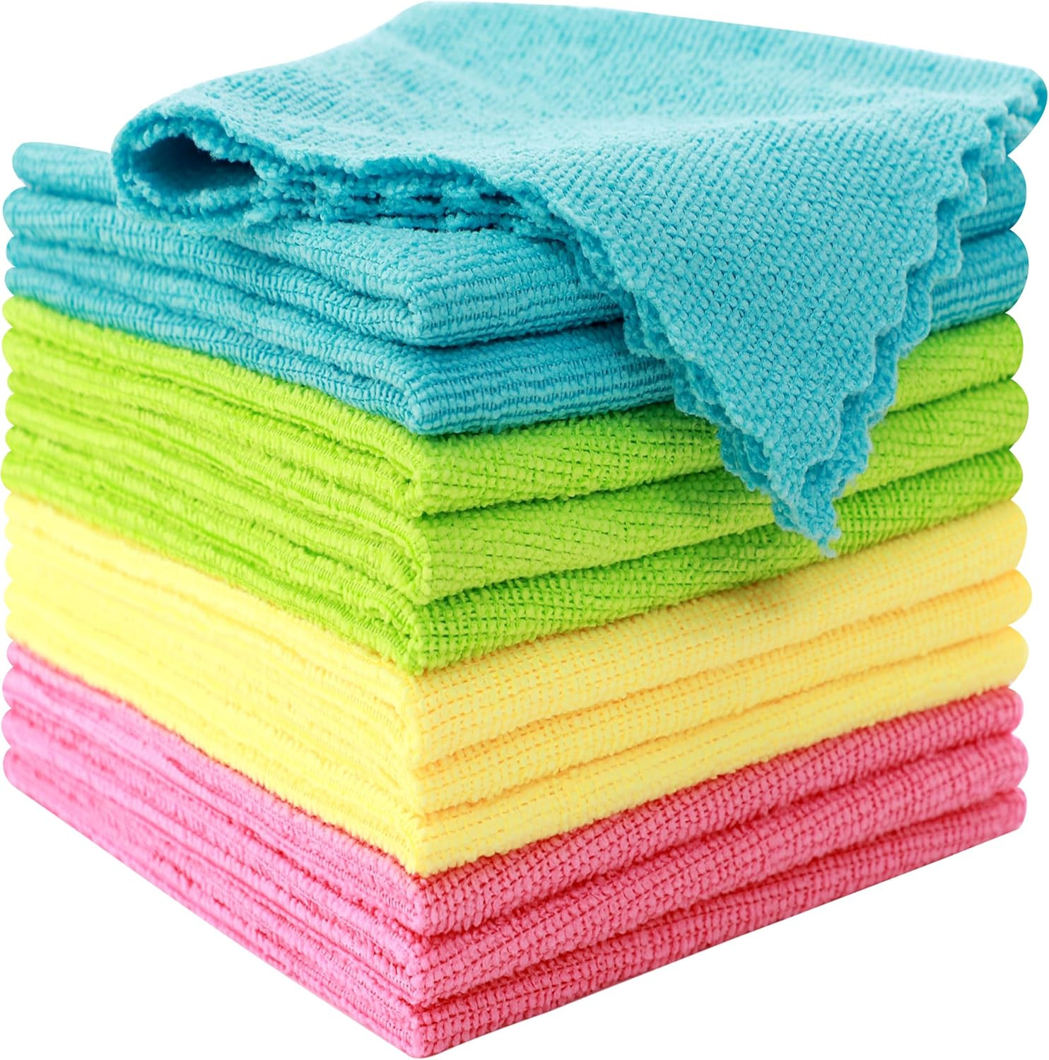 12 Pack Microfiber Cleaning Cloth/Reusable Clean 12″X12″, Green/Blue/Yellow/Pink