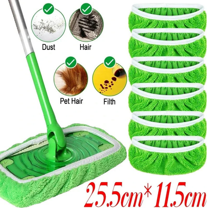 6pcs Reusable Microfiber Mop Pads – Wet & Dry Sweeper Cleaning Cloths for Floor
