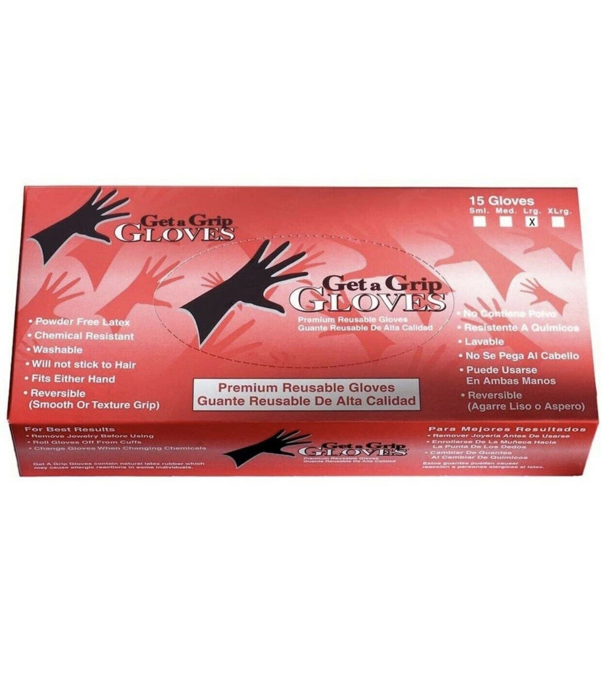 10 X – Get a Grip Large Latex Gloves – 15 ct (Case Price)