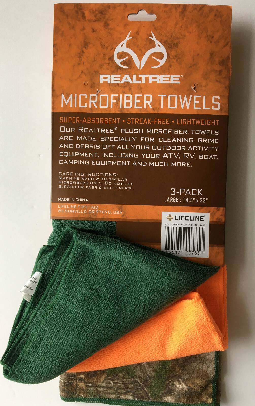 New RealTree LifeLine Microfiber Towels – 3 Pack – Green, Orange, & Camo – USA