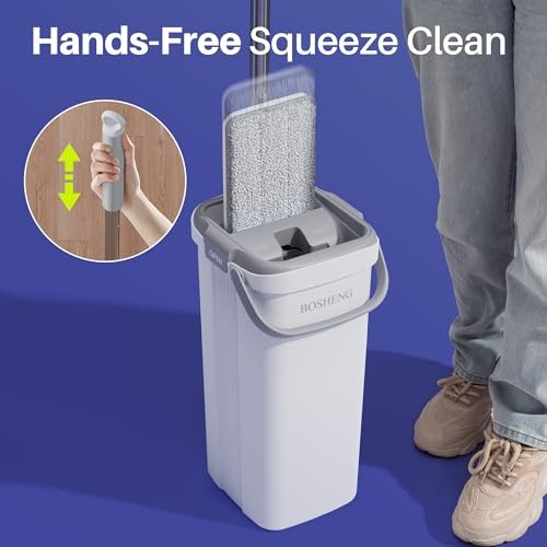 Mop and Bucket with 1 Bucket [White] + 60″ Mop + 2 Grey Pads New Clear 23