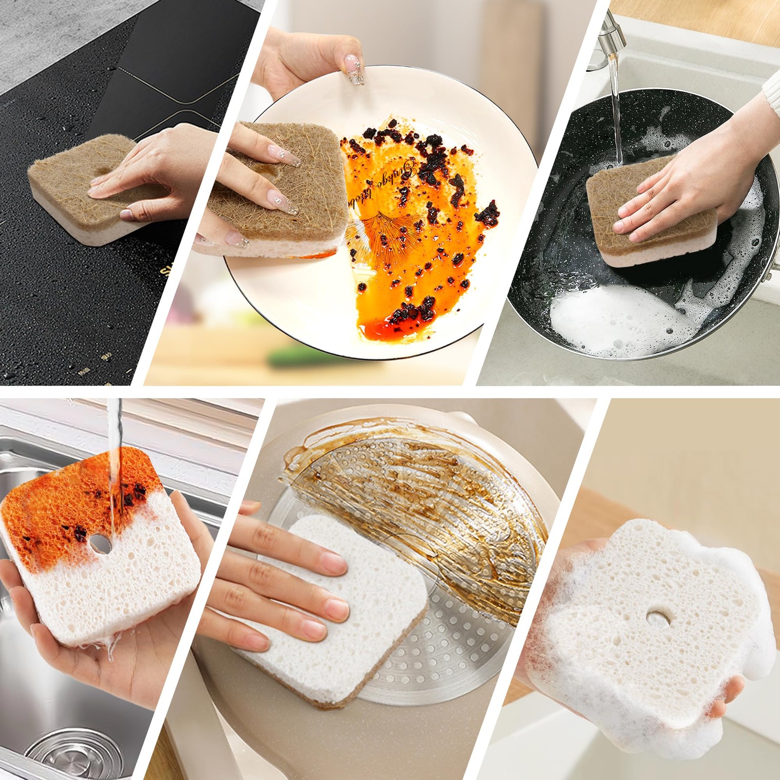12Pack Natural Kitchen Scrub Dish Sponge with Suction Hanger Biodegradable Co…