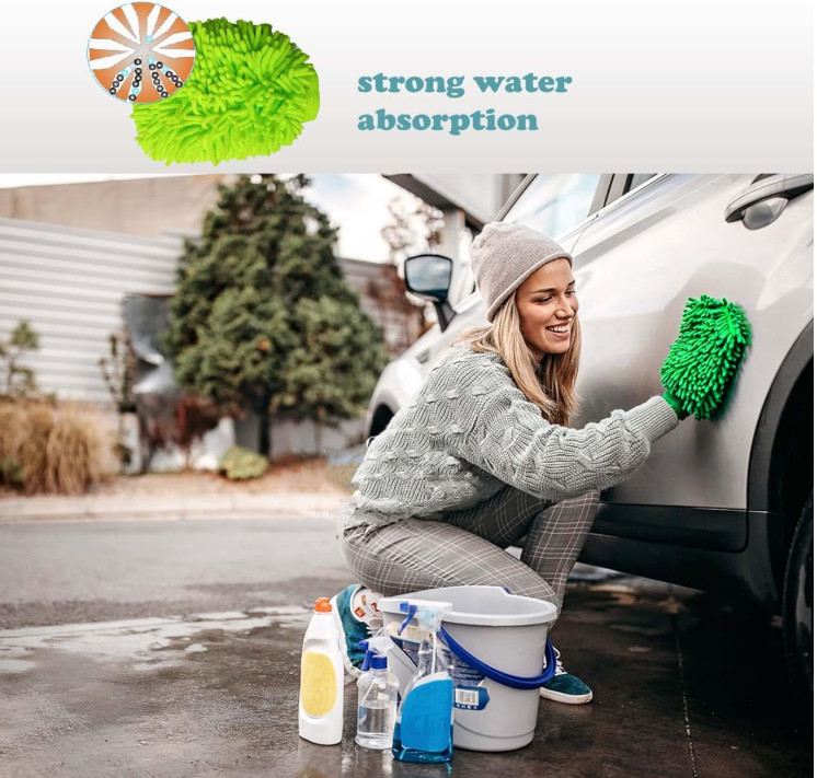 2 Pack Car Wash Mitt Microfiber Chenille Car Wash Mitt Scratch Free for Cars