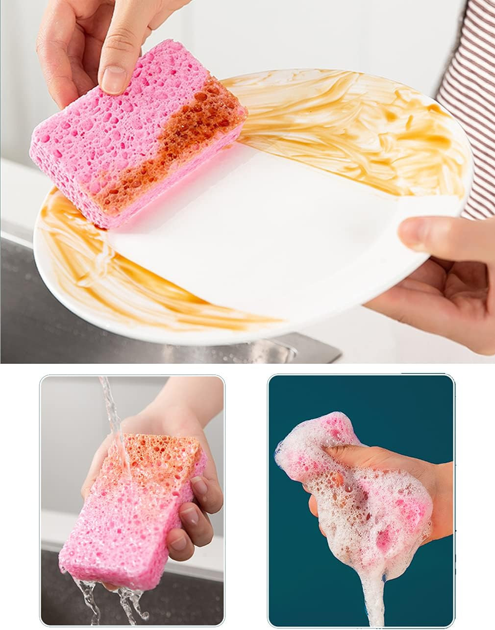 **12 Pack Natural Cellulose Kitchen Sponges Non Scratch Cleaning Compostable Scr