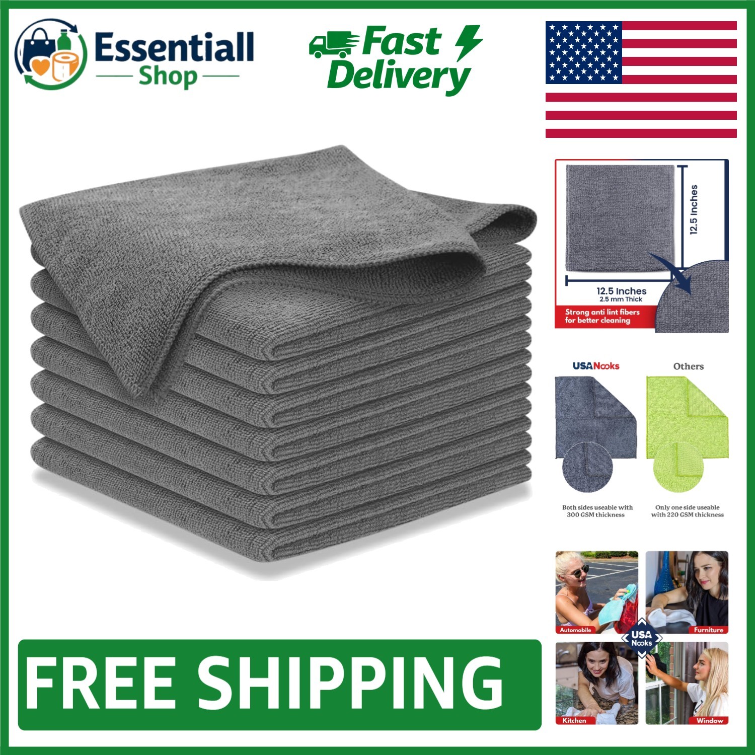Durable Microfiber Towels 12.5×12.5 – Eco-Friendly, 1200 Washes for All Surfaces