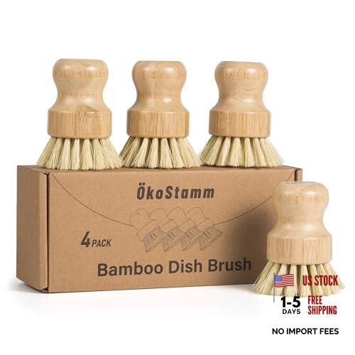 Bamboo Dish Brush with Sisal Bristle – 4 Pack – Natural