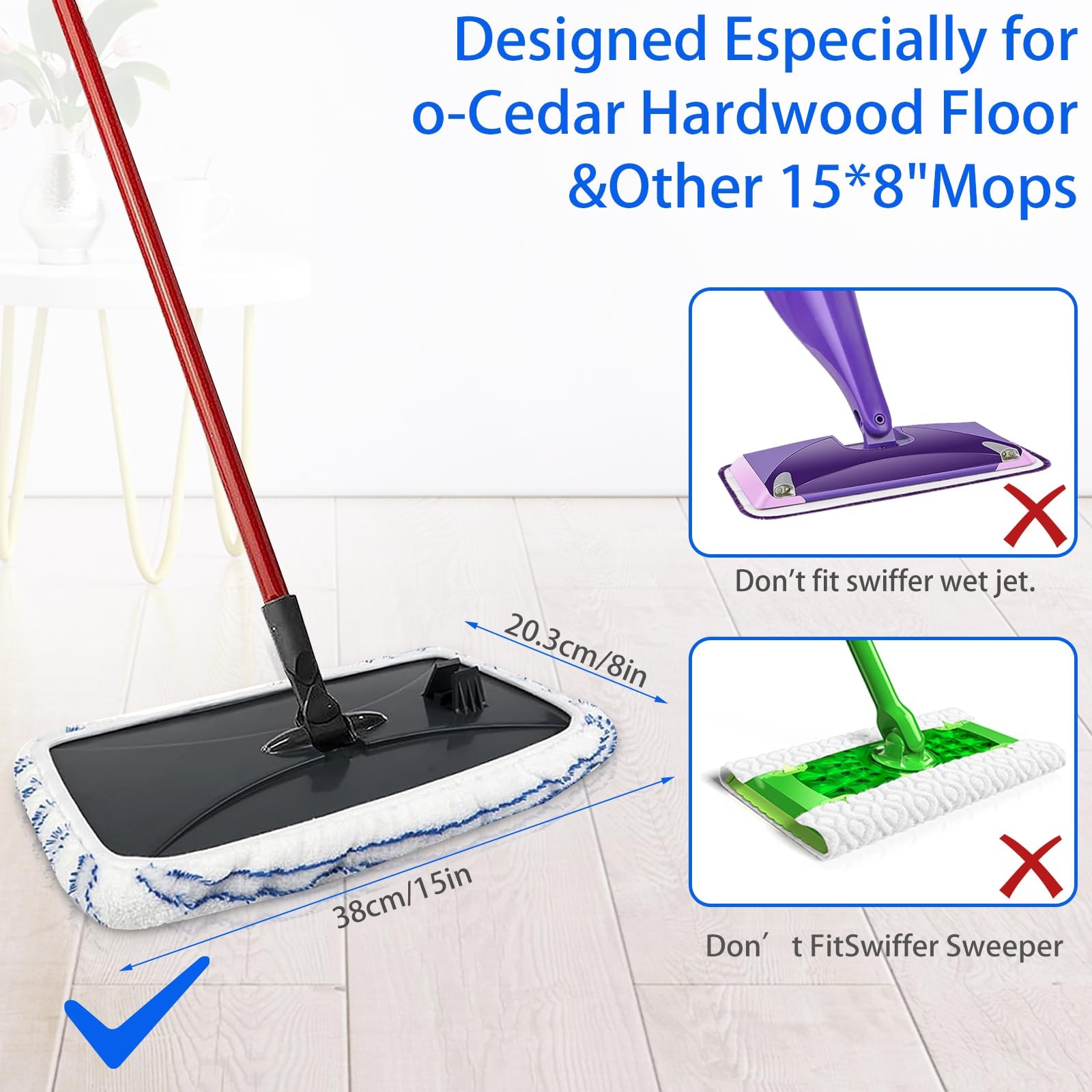 4 PCS Microfiber Mop Head Refill Compatible With Cedar 15×8 Inch Wet Dry