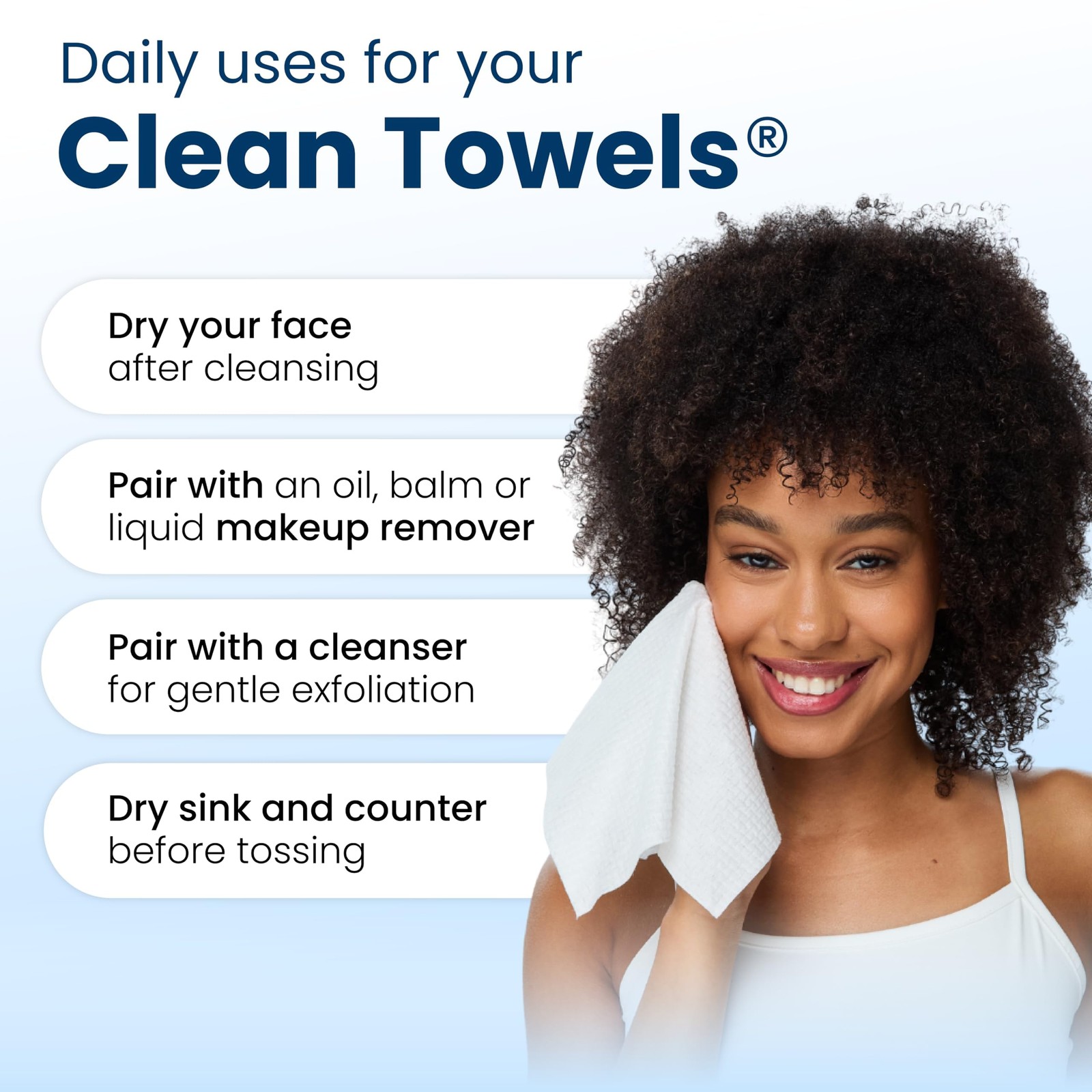 Clean Skin Club Towels XL®, 100% USDA 50 Count (Pack of 1), White