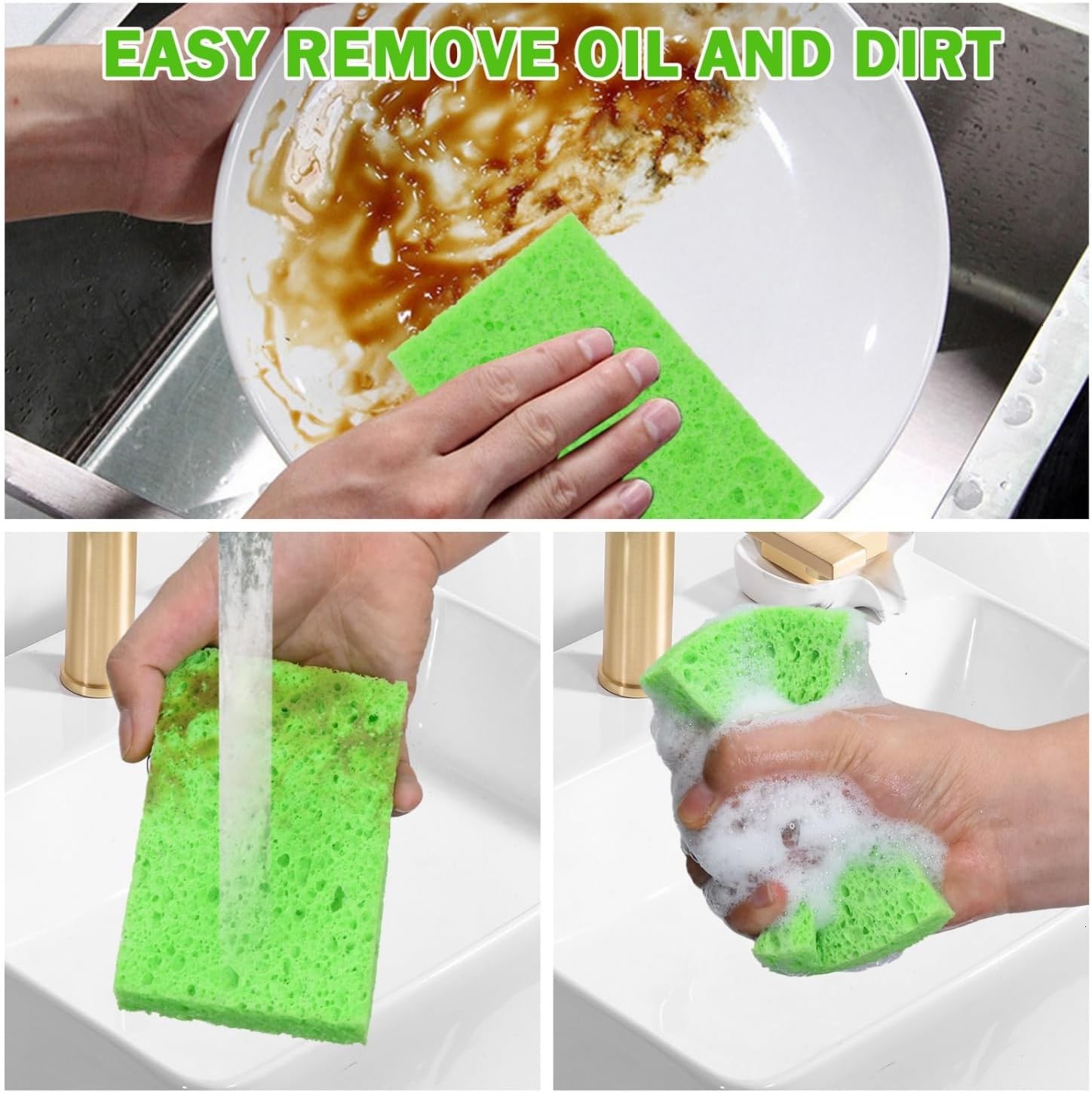 Compressed Natural Cellulose Kitchen Sponge Scratch Free Cleaning Scrubber