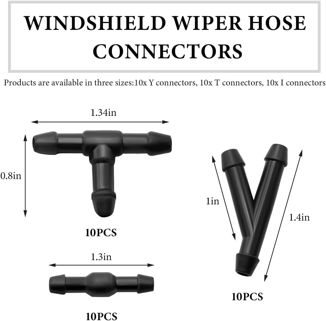 30 PCS Windshield Wiper Hose Connectors, 2-Way I Type 3-Way T/Y Type Windscreen