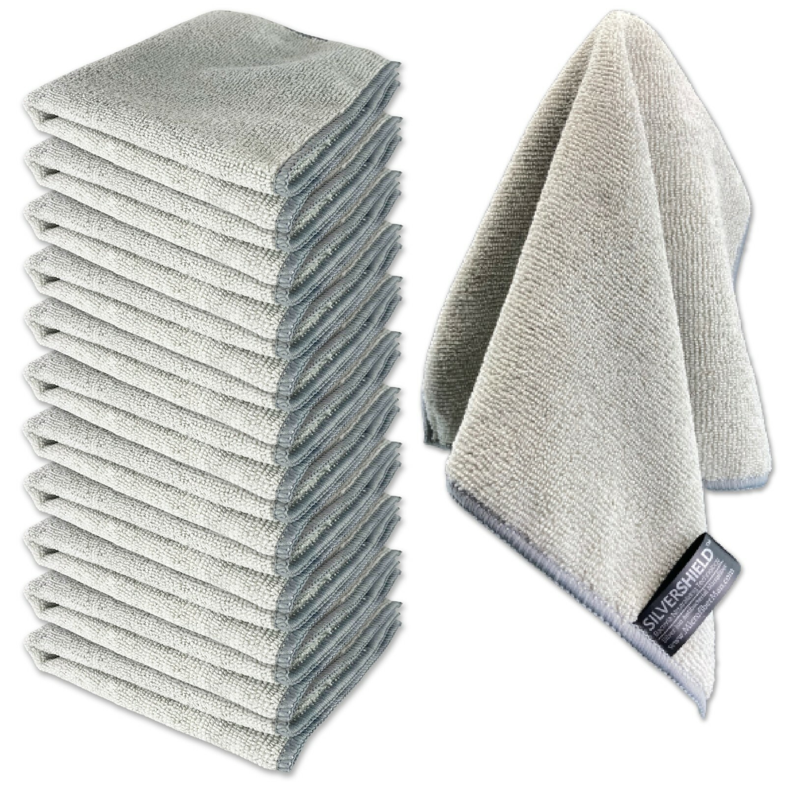 12 pack Antibacterial Silver Shield Microfiber Cloth 12″x12″ 300 GSM Odor Free!