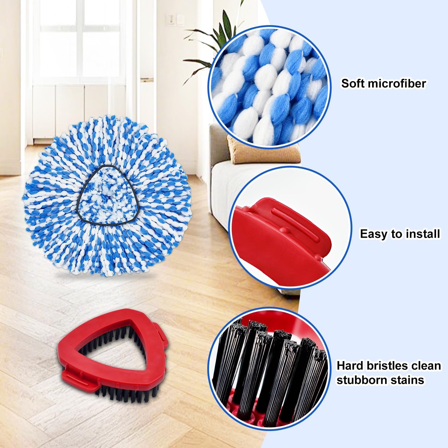 Spin Mop Replacement Set – Stainless Steel Handle, 2 Reusable Mop Heads & Base,