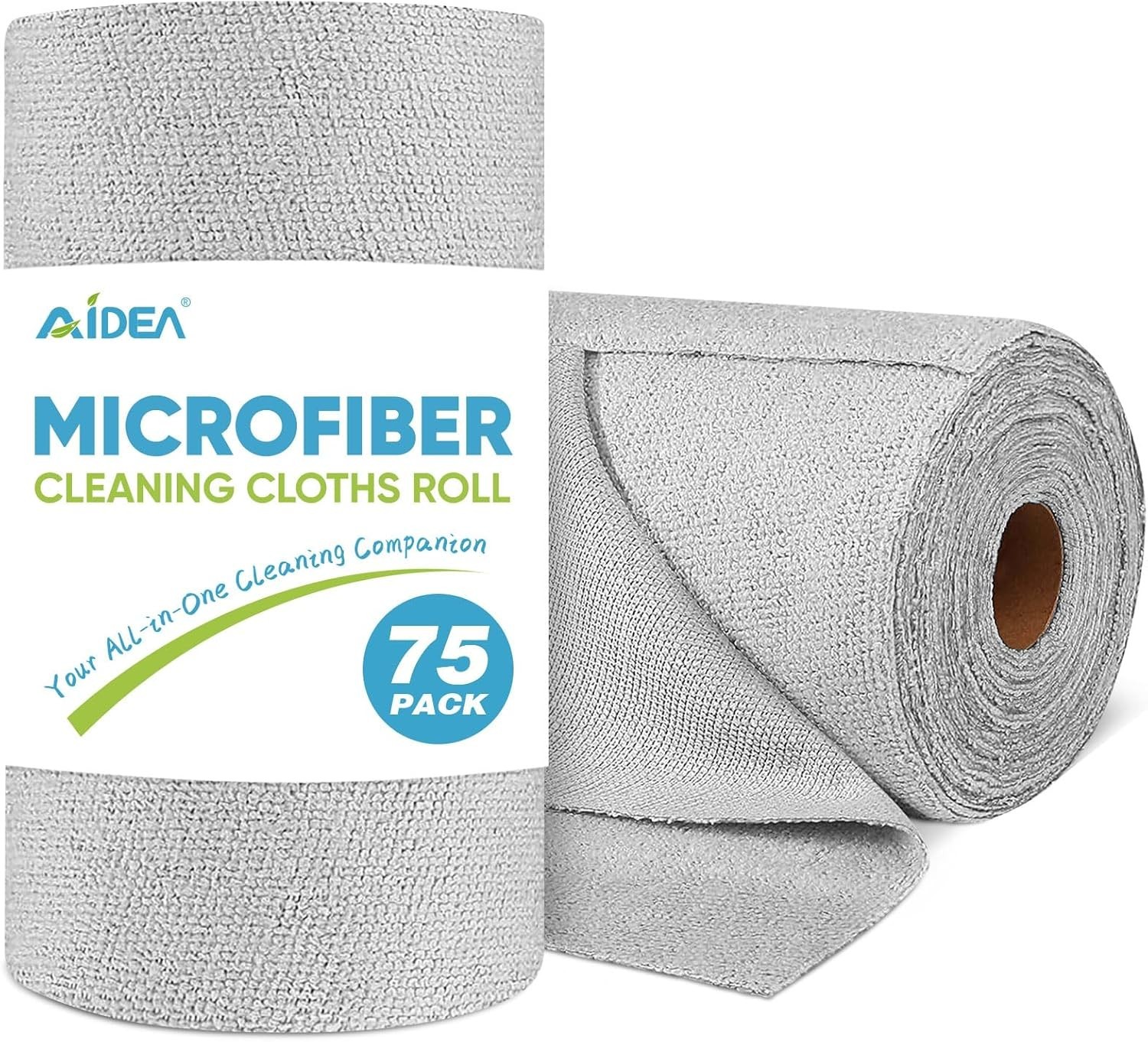 Microfiber Cleaning Cloth Roll, Grey 75PK, Reusable Paper Towels Tear Away Cl…