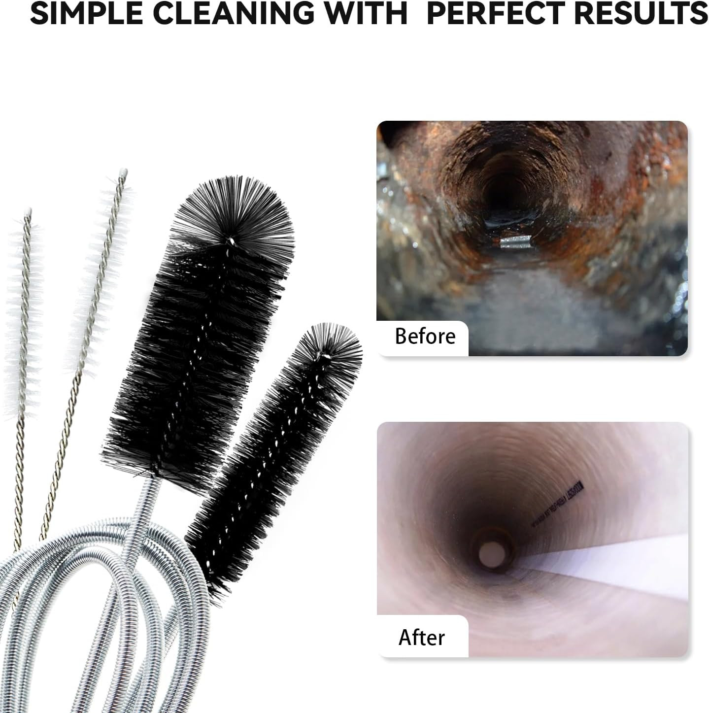 Flexible Drain Brush, 66 Inch Long Double Ended Hose Pipe Cleaners and 58 Inch