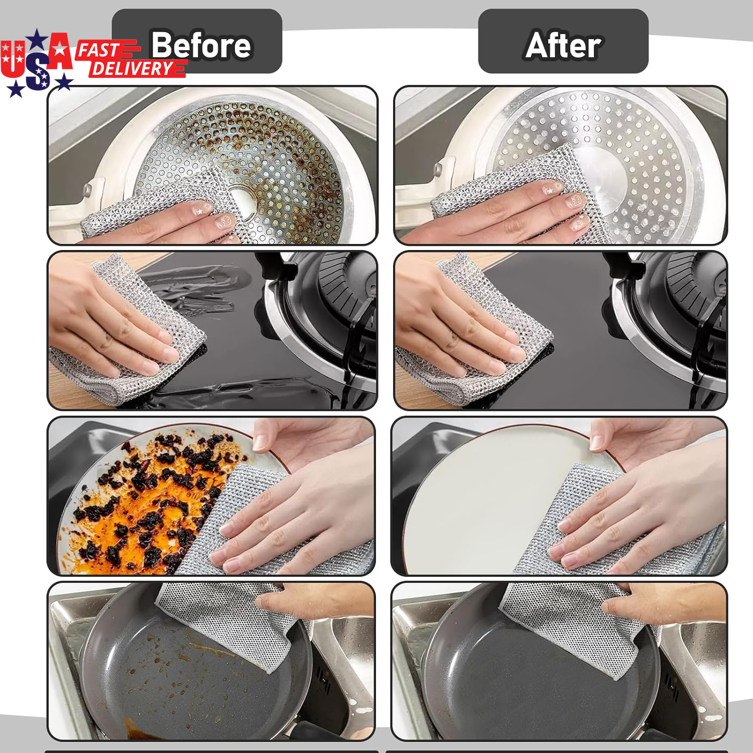 8 Pcs Multipurpose Wire Dishwashing Rags,New Upgrade Non Scratch Wire Dishcloth,
