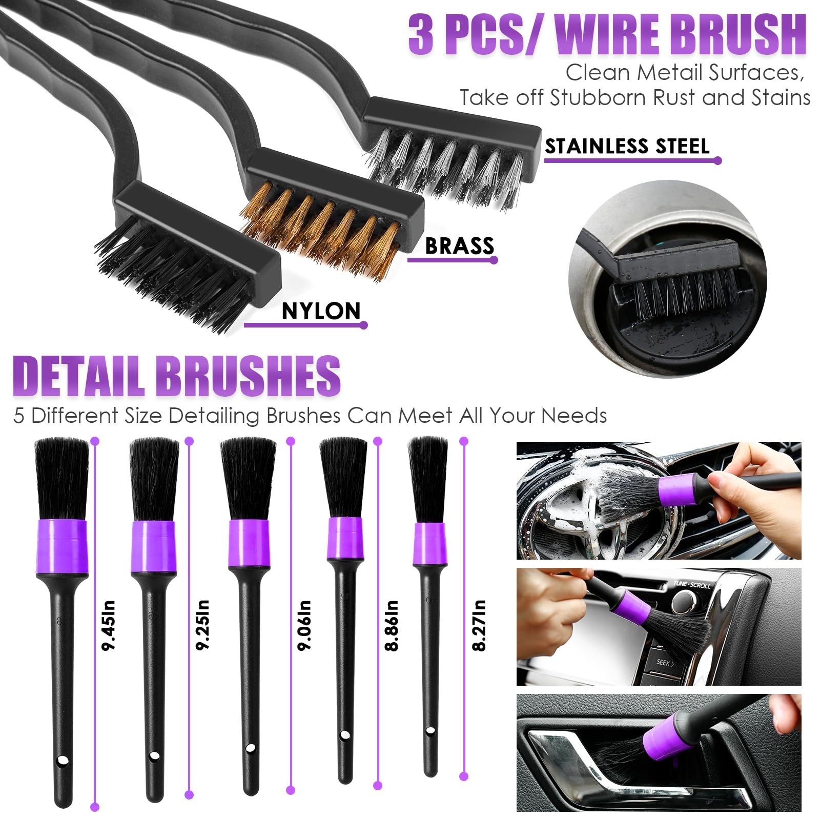 Viewsun 17Pcs Car Cleaning Kit Purple Car Interior Detailing Kit High Power
