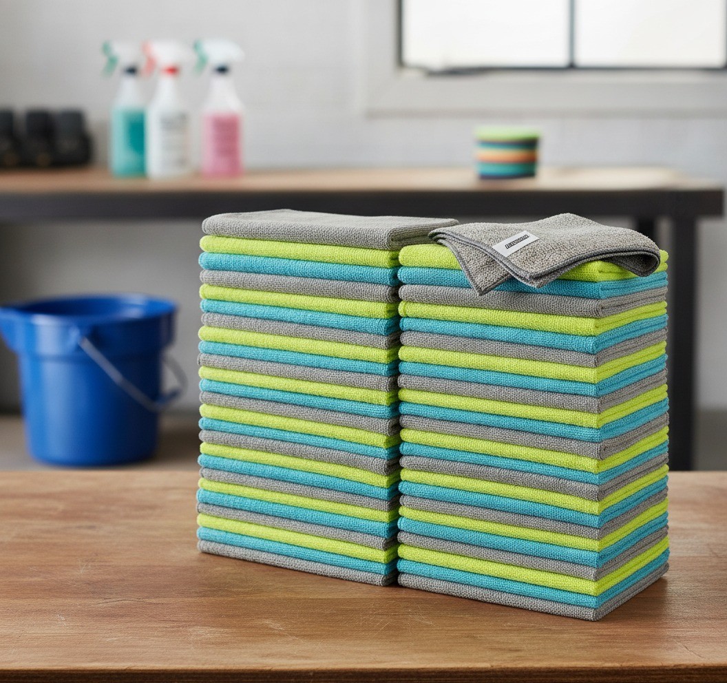 Microfiber Cleaning Cloths, 50 Pack, 12 x 16 in, 3 Colors Assorted