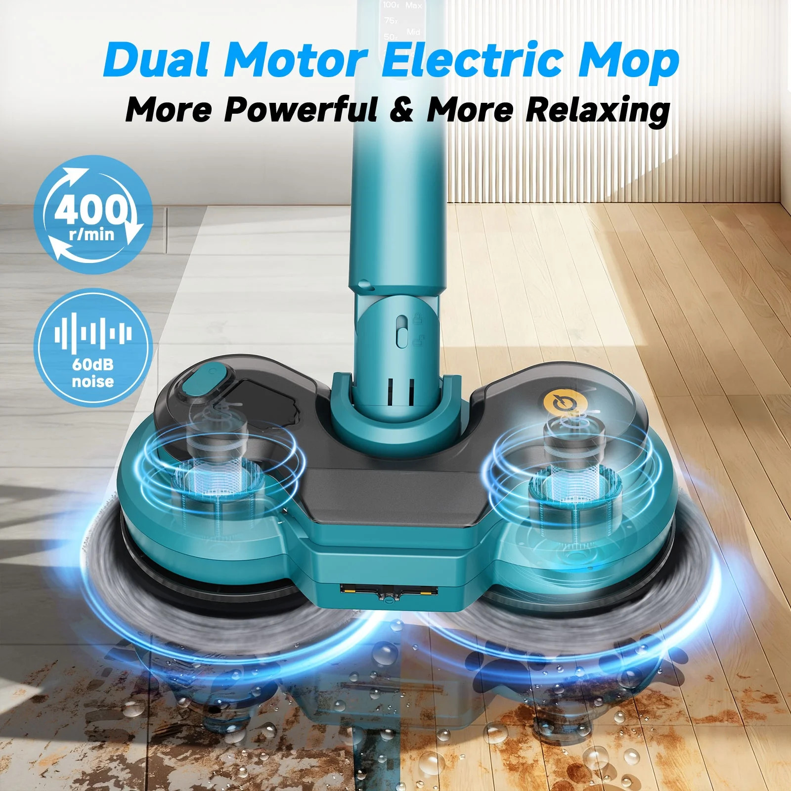 Amiluo Cordless Electric Mop, Dual-Motor Power Spin Mop for Floor Cleaning with