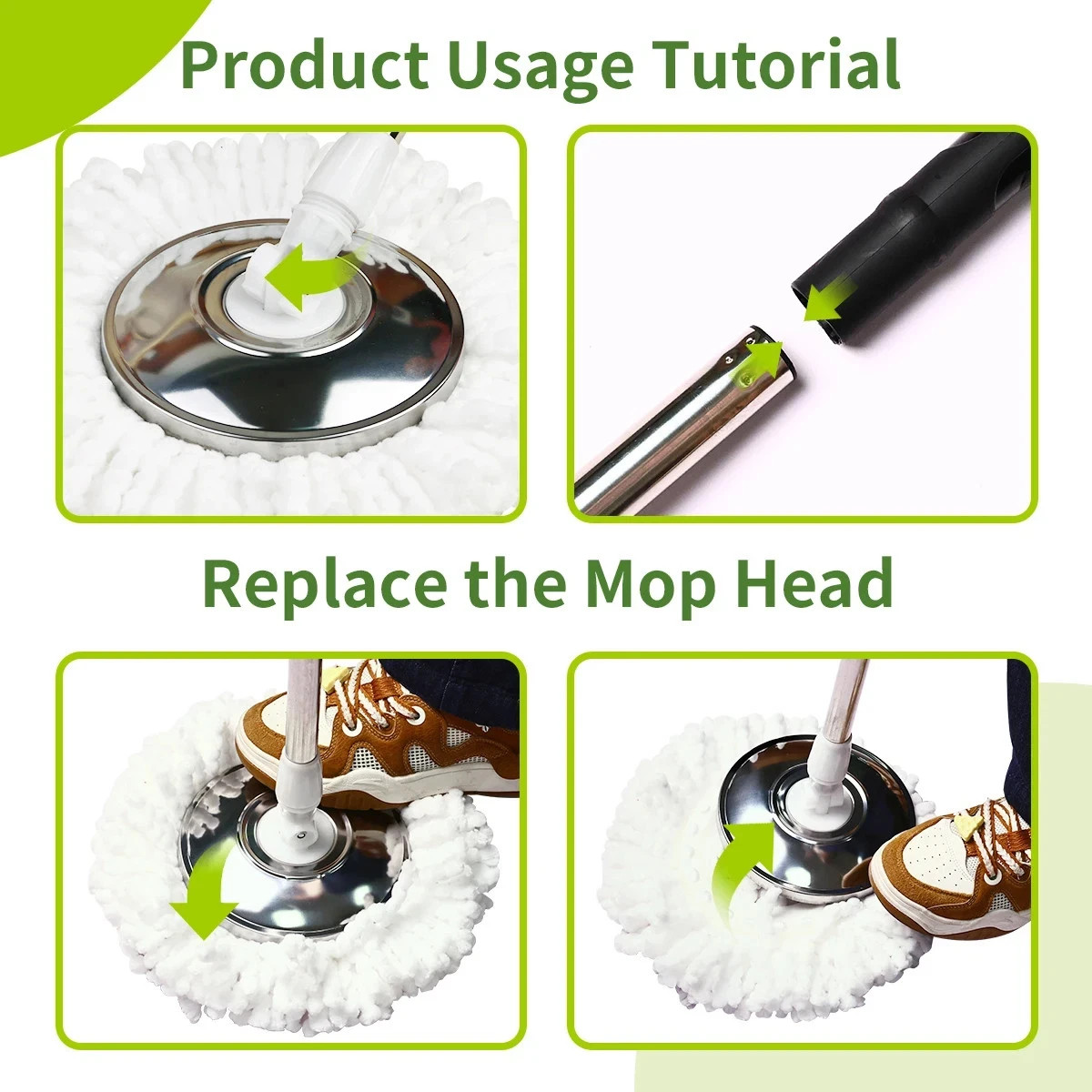 Mop Bucket Set 360° Dual-Motion Spin Mop System 3 Split-Yarn Mop Heads