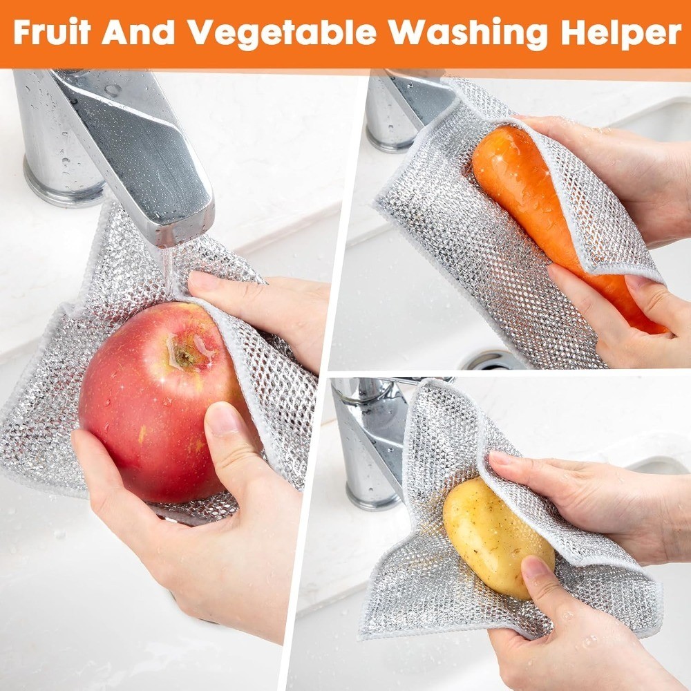 Non Scratch Wire Dishcloth,Double-Layer Wire Dishwashing Rags for Wet and
