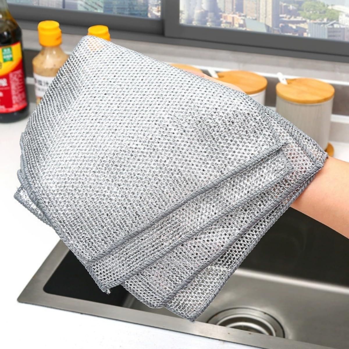 5 Pack Non-Scratch Wire Dishcloth, Double-Sided Mesh Stainless Steel Wire Dis…