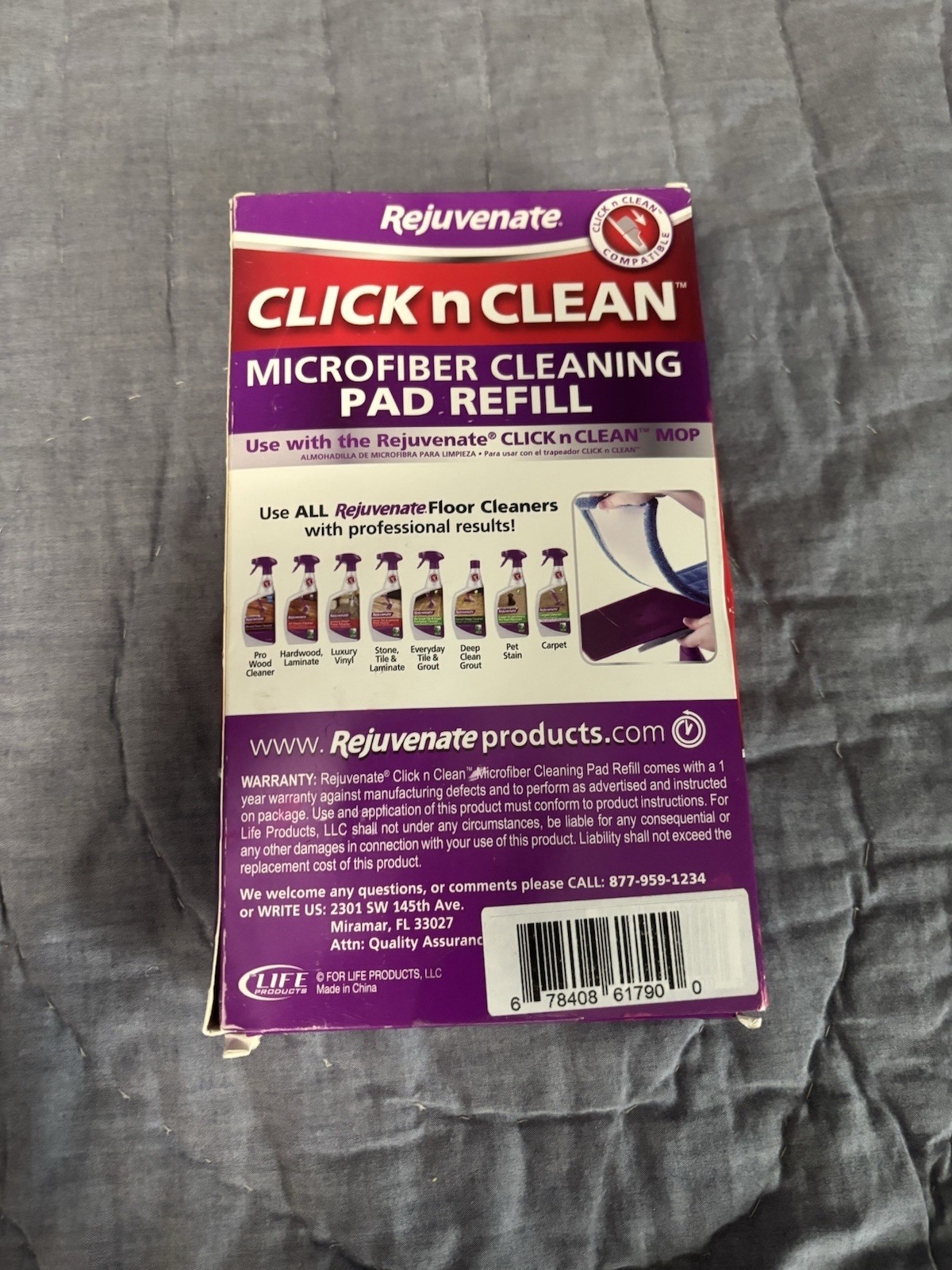 Rejuvenate Click n Clean Microfiber Mop Refill Pad Purple Machine Washable