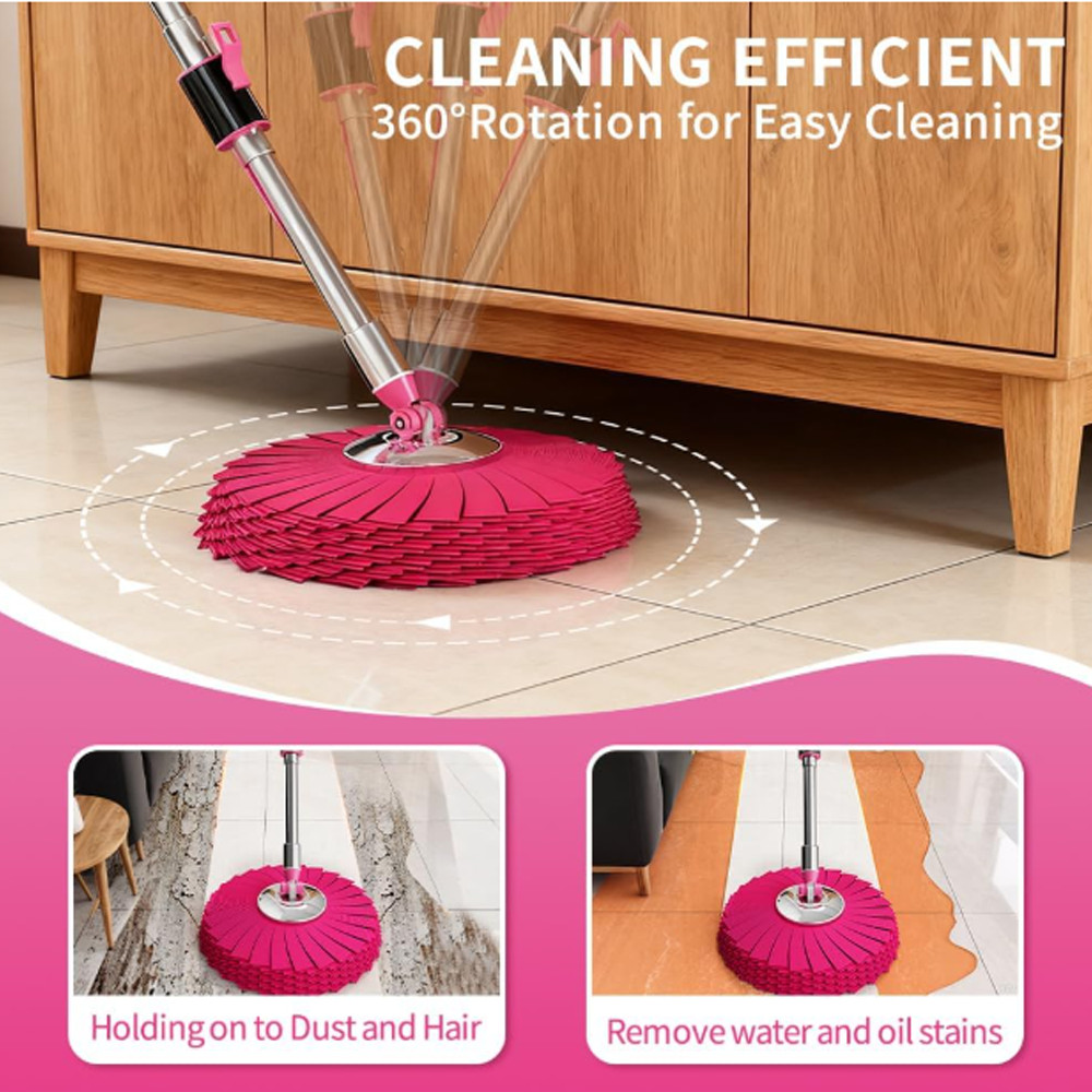 360 Spin Mop Bucket Set Stainless Steel Wringer 2/4/6 Heads Refill