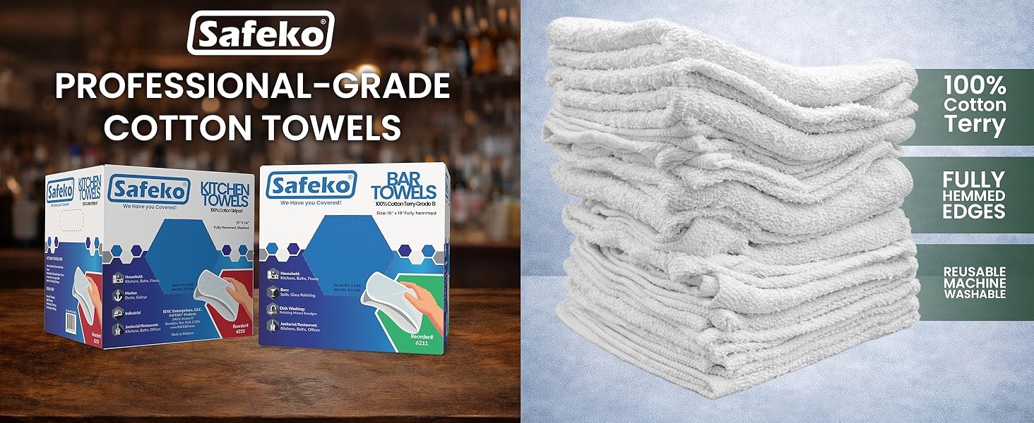 Cotton Terry Towels – 100% Cotton, 14” x 17”, Super Absorbent & Machine Washable