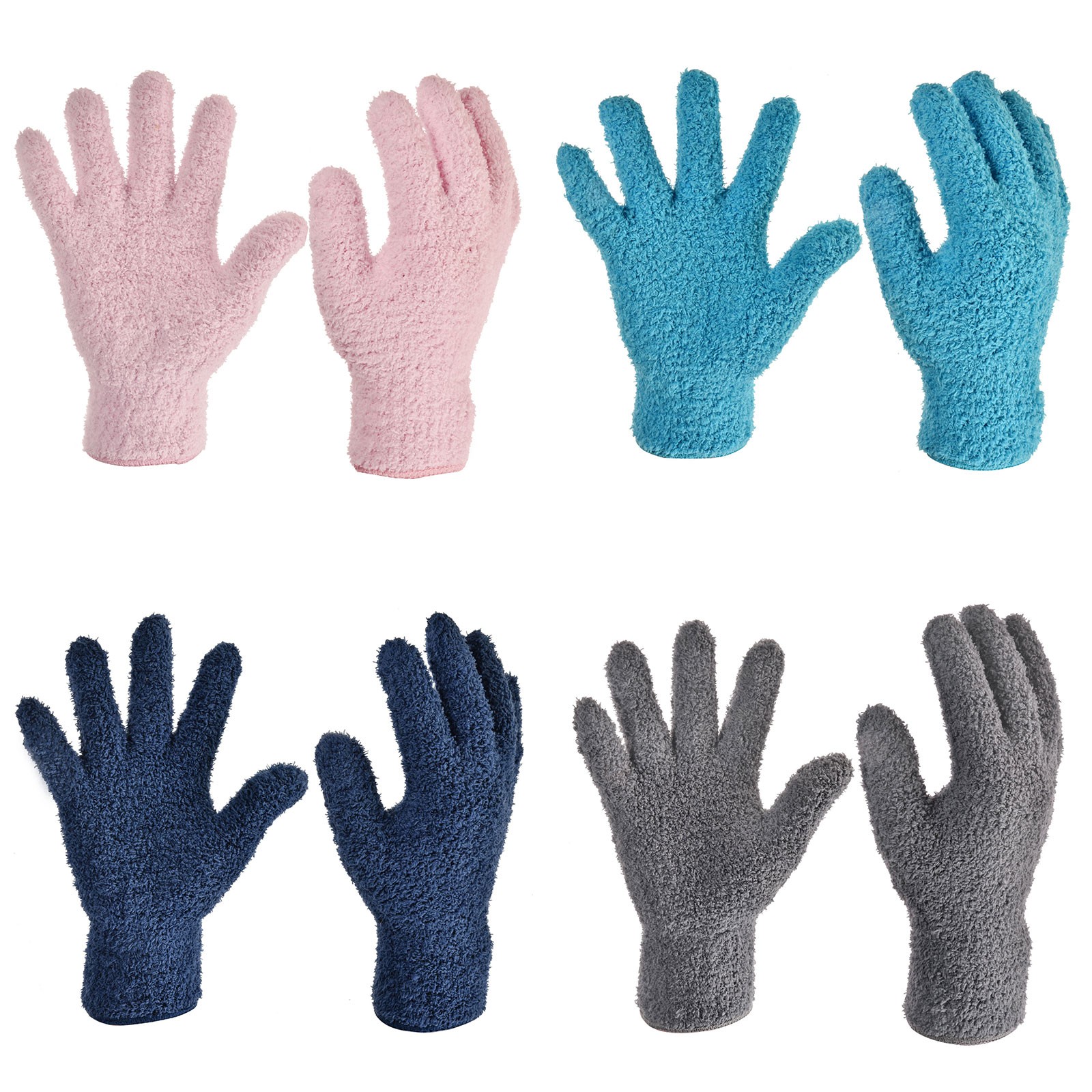 Dusting Cleaning Gloves Microfiber Mittens Blue Dark Blue Gray Pink 4 Pairs